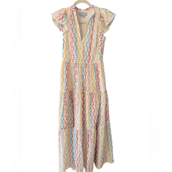 ANTONIO MELANI Dresses & Skirts - ANTONIO MELANI Dress Maxi Embroidered Eyelet Tiered  Size 2 Cotton Lined
